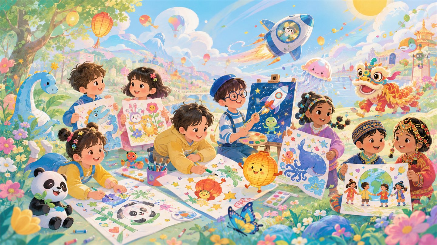 少儿彩灯主题绘画创作场景